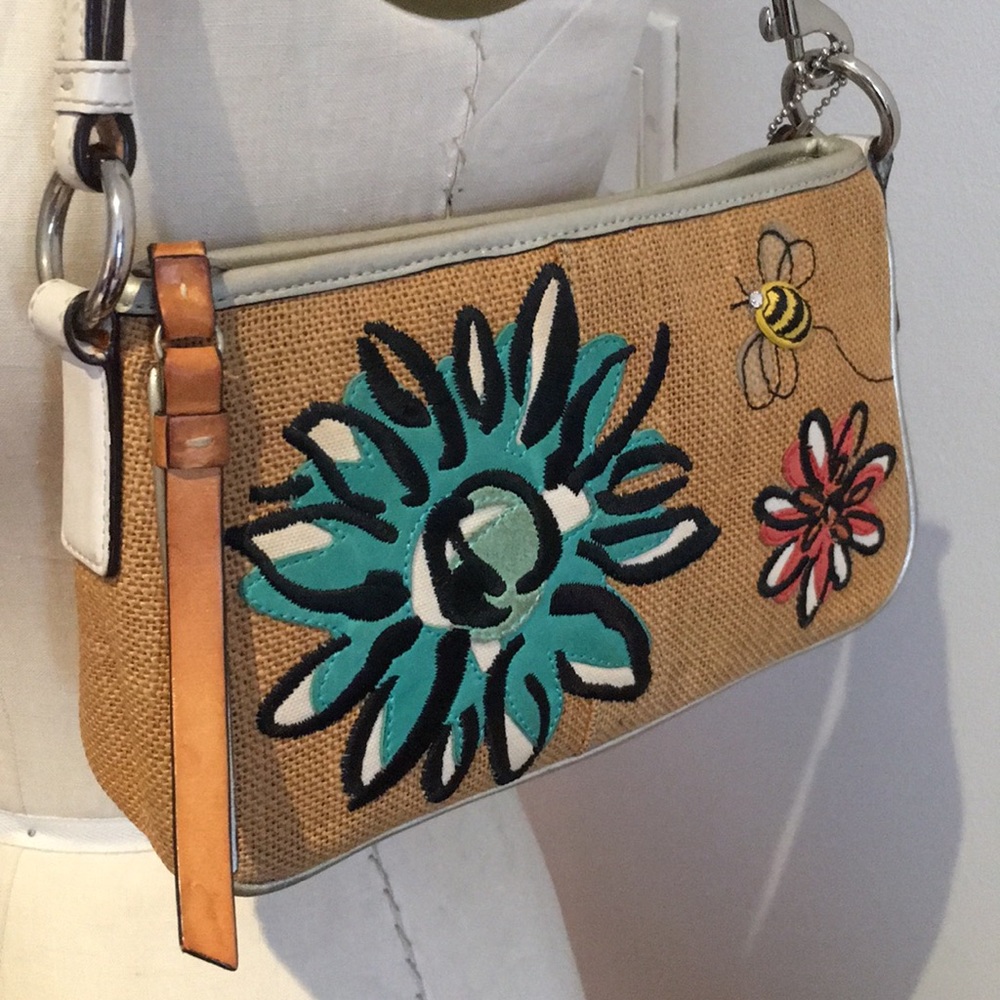 Coach Flower Purse with Honey Bee in Cream & Beige